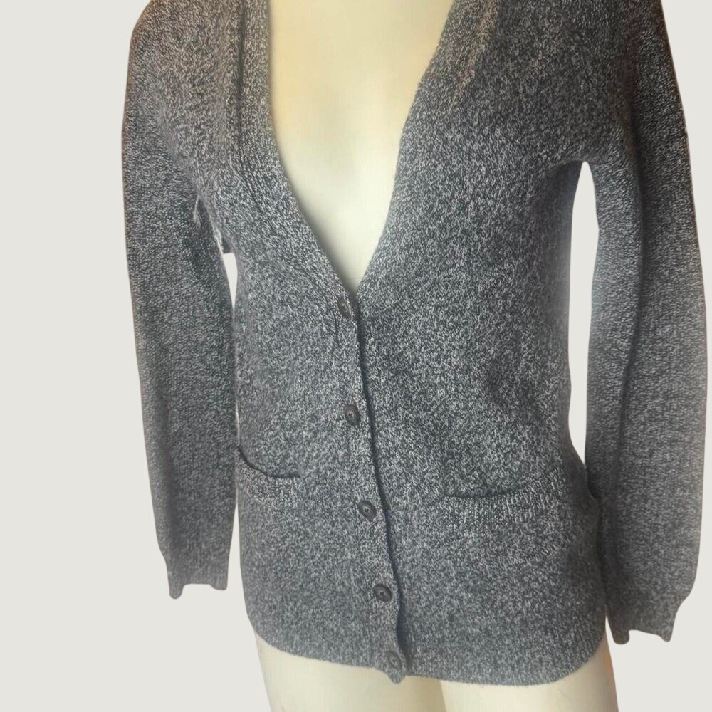 Madewell Merino Wool Button Front Cardigan Gray Black Lightweight Sweater Women
